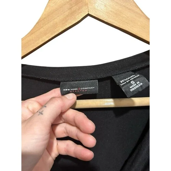 Vintage New York & Company Top 3/4 Sleeves Black Babydoll Top 90s Y2K Fitted Sm - Picture 5 of 7